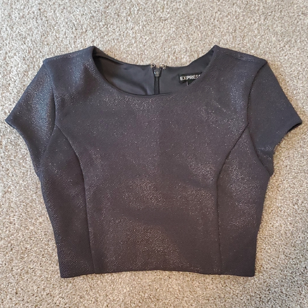 Express Shimmering Dark Charcoal Crop Top